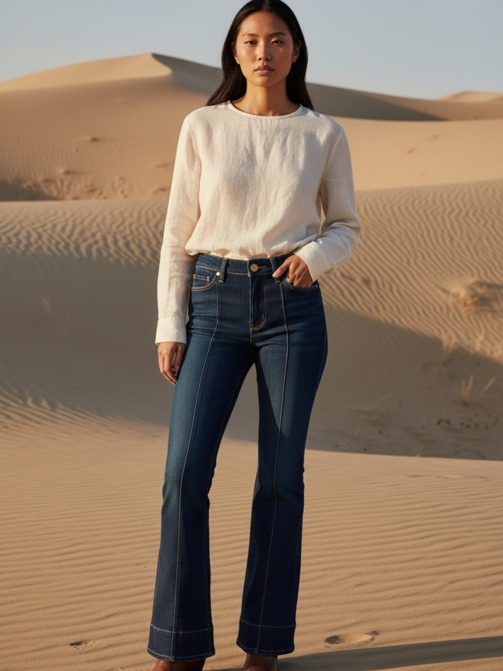 High-Rise Dark Blue Flare Jeans - Women